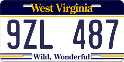 WV license plate 9ZL487