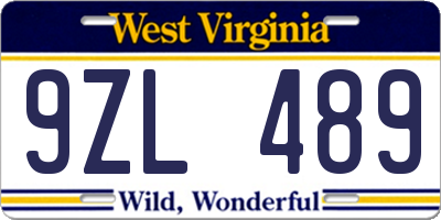 WV license plate 9ZL489