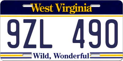 WV license plate 9ZL490