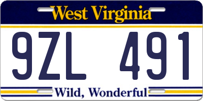 WV license plate 9ZL491