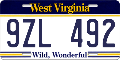 WV license plate 9ZL492