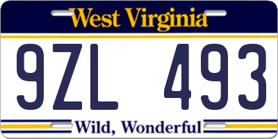 WV license plate 9ZL493