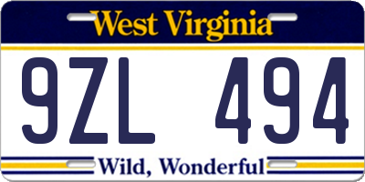 WV license plate 9ZL494