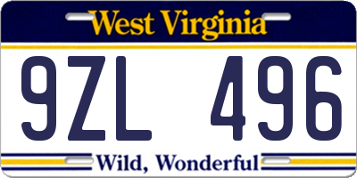 WV license plate 9ZL496