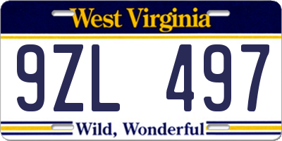 WV license plate 9ZL497