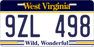 WV license plate 9ZL498