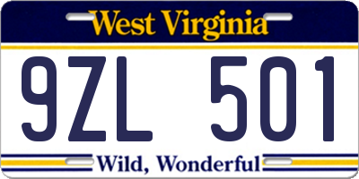 WV license plate 9ZL501