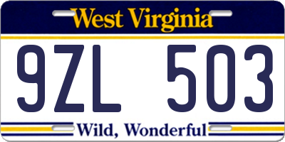 WV license plate 9ZL503