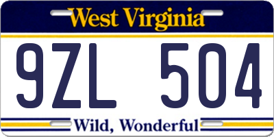 WV license plate 9ZL504