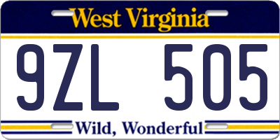 WV license plate 9ZL505