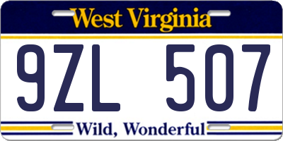 WV license plate 9ZL507