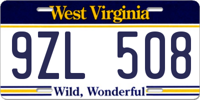 WV license plate 9ZL508