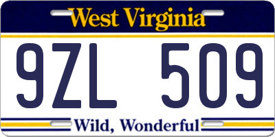 WV license plate 9ZL509