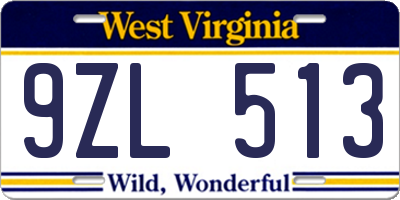 WV license plate 9ZL513