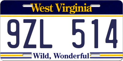 WV license plate 9ZL514
