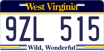 WV license plate 9ZL515