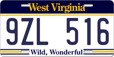 WV license plate 9ZL516
