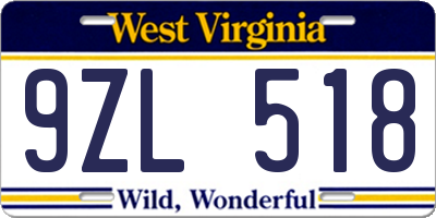 WV license plate 9ZL518