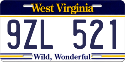 WV license plate 9ZL521