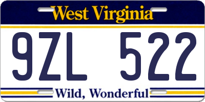 WV license plate 9ZL522
