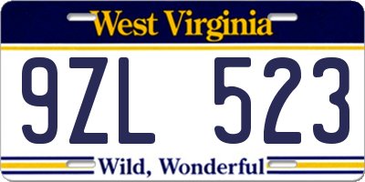 WV license plate 9ZL523