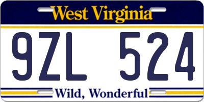 WV license plate 9ZL524