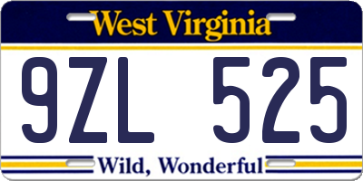 WV license plate 9ZL525