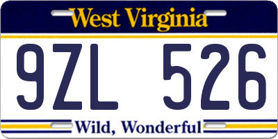 WV license plate 9ZL526