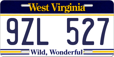 WV license plate 9ZL527