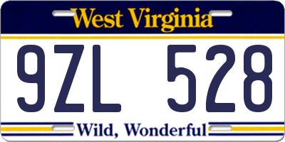 WV license plate 9ZL528