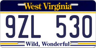 WV license plate 9ZL530