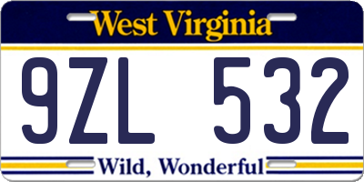 WV license plate 9ZL532