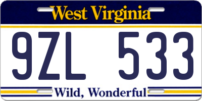 WV license plate 9ZL533