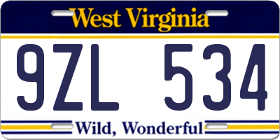 WV license plate 9ZL534