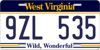 WV license plate 9ZL535