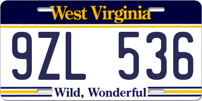 WV license plate 9ZL536