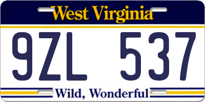 WV license plate 9ZL537