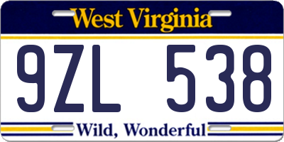 WV license plate 9ZL538