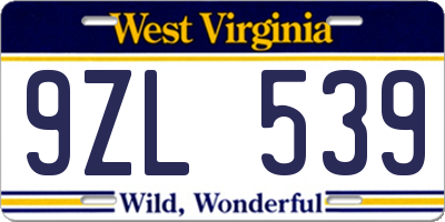 WV license plate 9ZL539