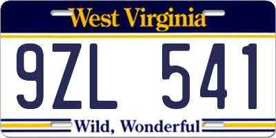 WV license plate 9ZL541