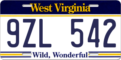 WV license plate 9ZL542