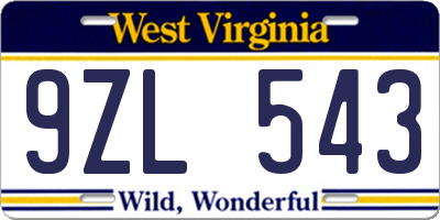WV license plate 9ZL543