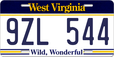 WV license plate 9ZL544