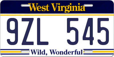 WV license plate 9ZL545