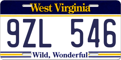 WV license plate 9ZL546