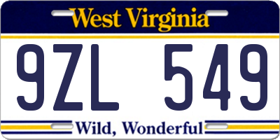 WV license plate 9ZL549