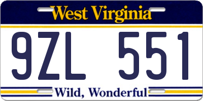 WV license plate 9ZL551