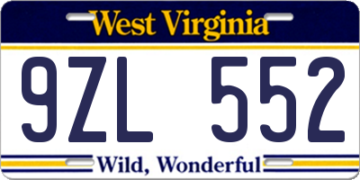 WV license plate 9ZL552