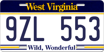 WV license plate 9ZL553
