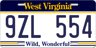 WV license plate 9ZL554